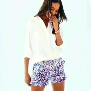 Lily Pulitzer Buttercup Knit Pinter Shorts in Beckon Blue and White size 4
